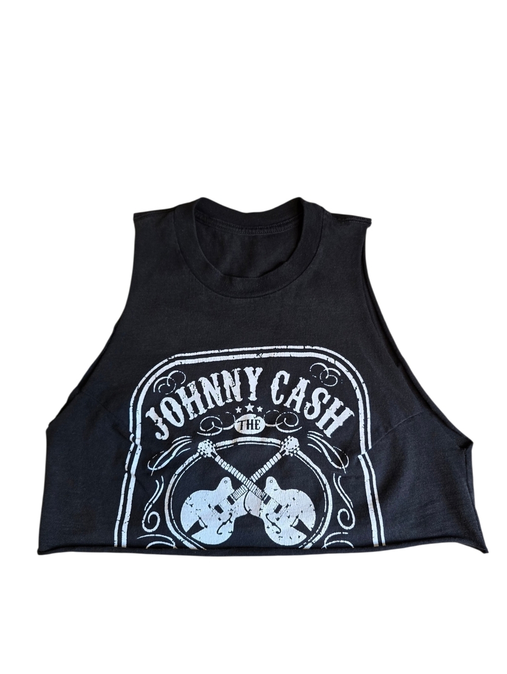 Johnny Cash Man In Black Cropped Graphic Tank Size Small Reworked Custom - Picture 2 of 8